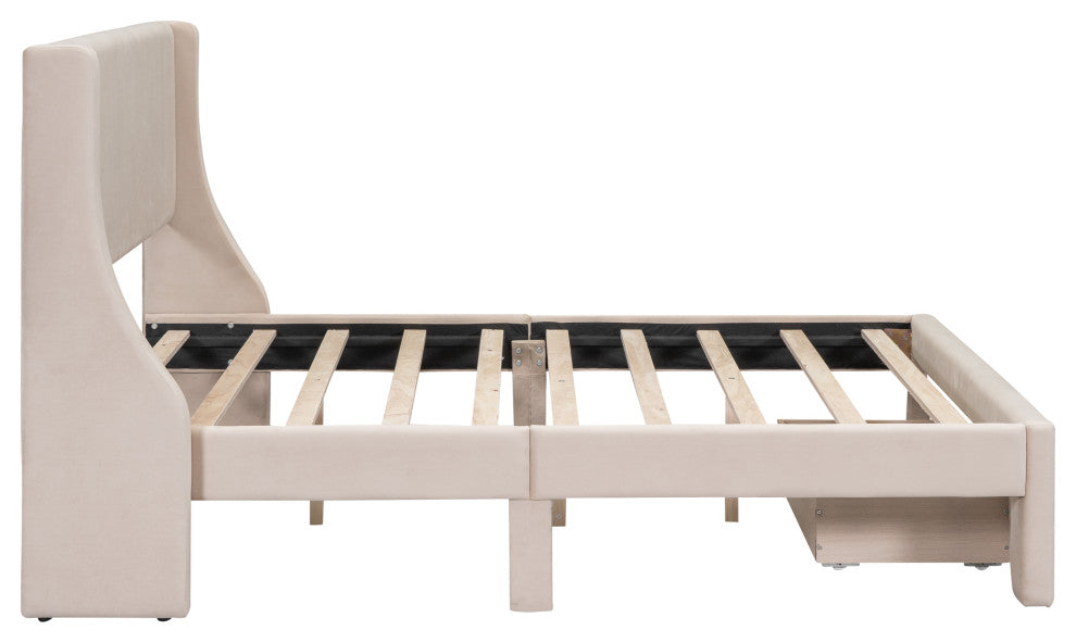 Gewnee Full Size Storage Bed Velvet Upholstered Platform Bed