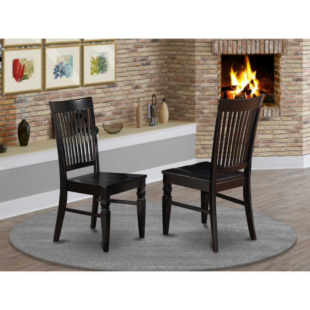 Weston Dining Wood Seat Chair With Slatted Back, Black- Set of 2, Black