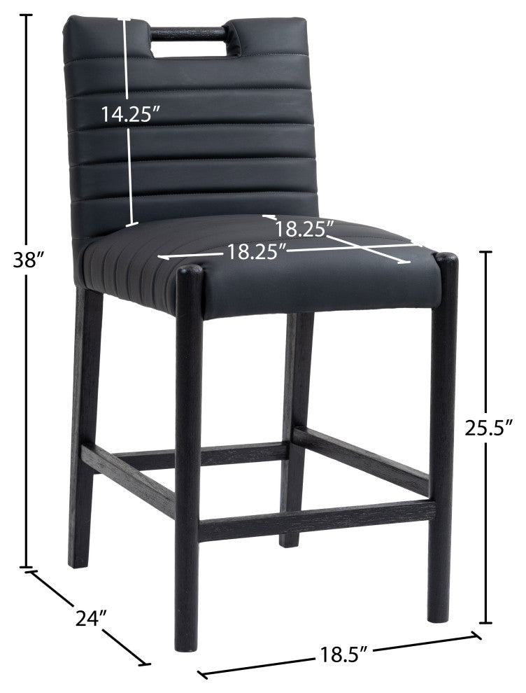 Aimee Upholstered Counter Stool, Black, Vegan Leather, Black Finish
