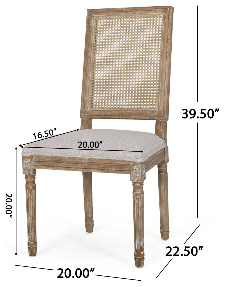 Merlene French Country Upholstered Wood and Cane 5-Piece Circular Dining Set, Natural/Light Gray