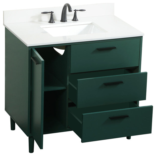 Home Living Modern Natural Oak-Light Bathroom Vanity, Green, 36"