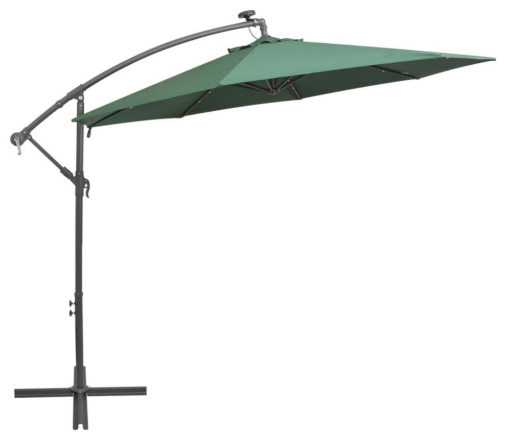 Vidaxl Hanging Parasol With Led Lighting 118.1" Green Metal Pole