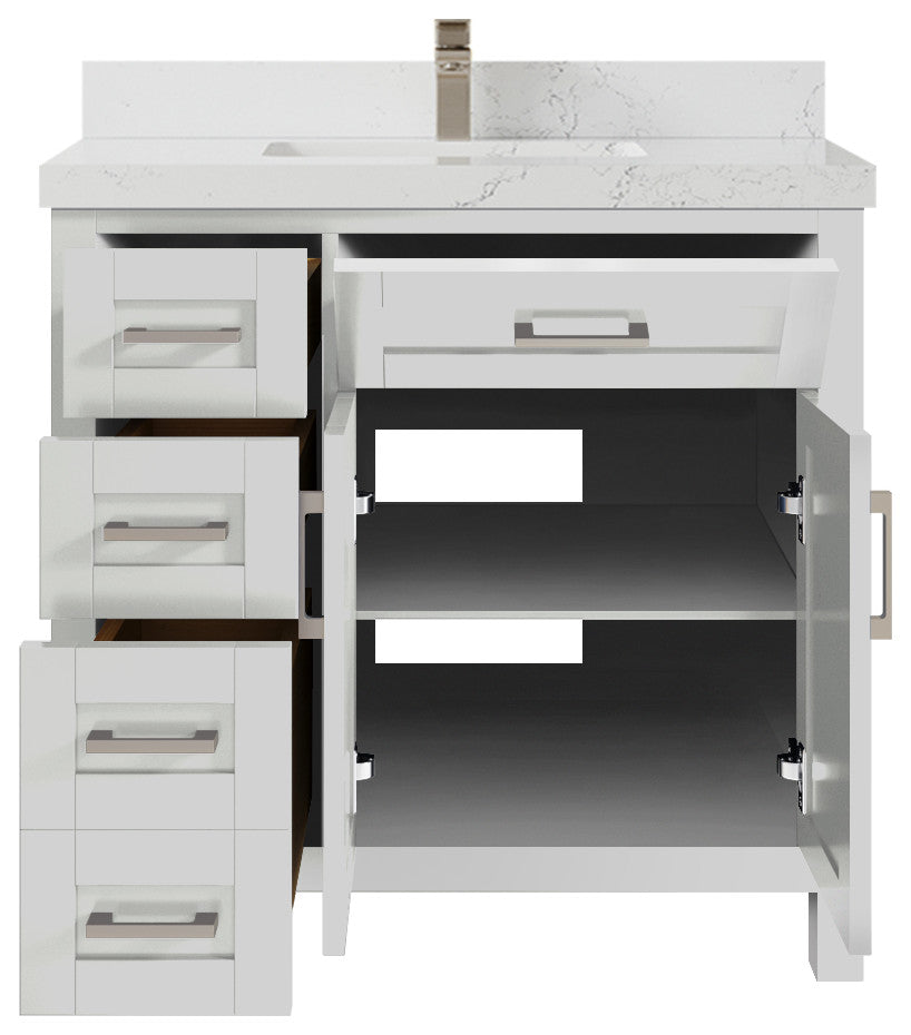 Cambridge 36 Center Sink Bath Vanity in Coventry Gray 2" Empira Quartz