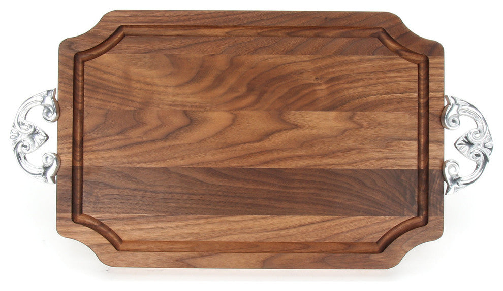 BigWood Boards Scalloped Cutting Board with Classic Handles, Walnut, 12" x 18"