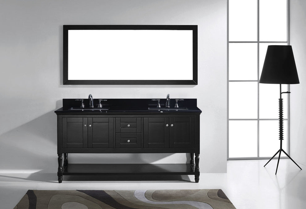 Virtu Julianna 72" Double Bathroom Vanity, Espresso With Faucet and Mirror
