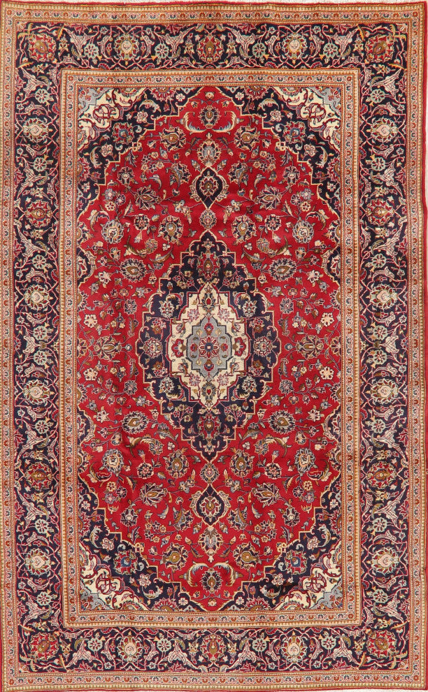 Consigned, Traditional Kashan Oriental Hand-Knotted Persian Area Rug, Red, 7x10
