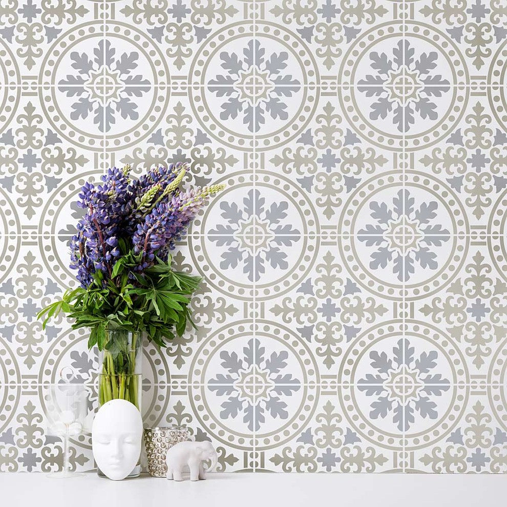 Florenza Tile Stencil, DIY Faux Italian Tiles, Cement Tile Stencils, Small