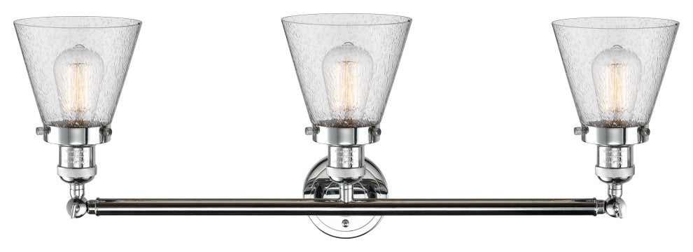 Small Cone 3-Light Bath Fixture, Seedy Glass, Polished Chrome