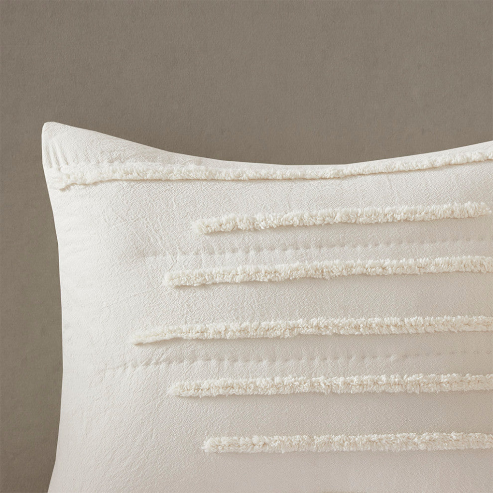Urban Habitat Mercer 3 Piece Cotton Quilt Set With Chenille Trims, Ivory