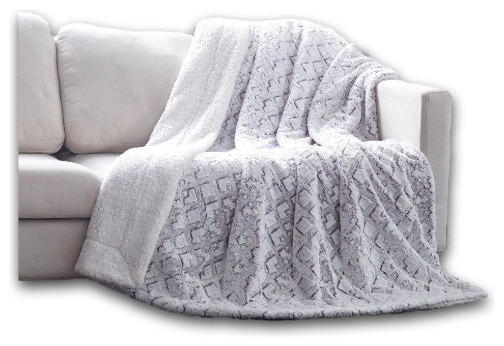 Embossed Faux Fur Dreamy Milky Way White Purple Undertone Throw Blanket, 63" X 9