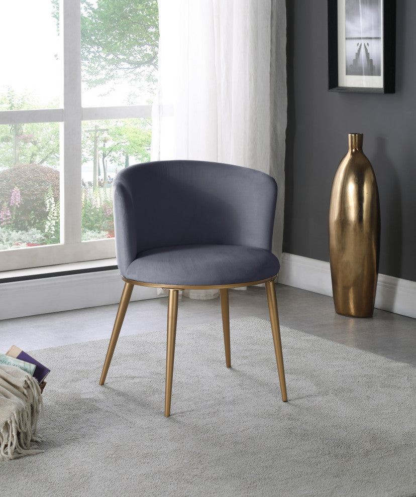 Skylar Dining Chair, Set of 2, Gray Velvet, Brushed Gold Iron Legs