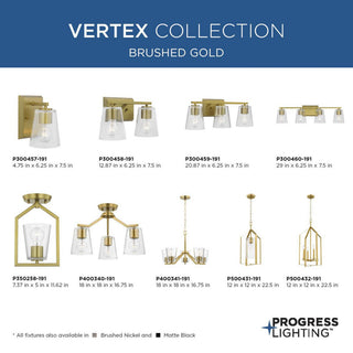 Vertex Collection One-Light Brushed Gold Clear Glass Semi-Flush Mount