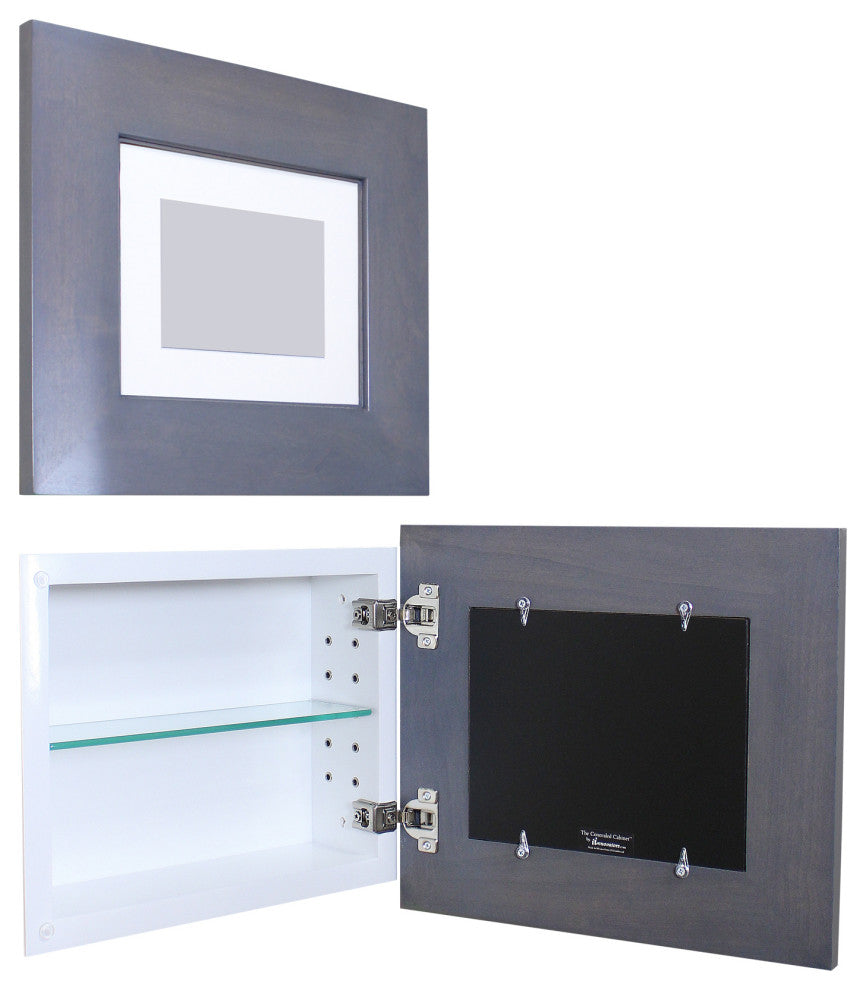 Landscape Recessed Concealed Medicine Cabinet, 14"x11", Gray