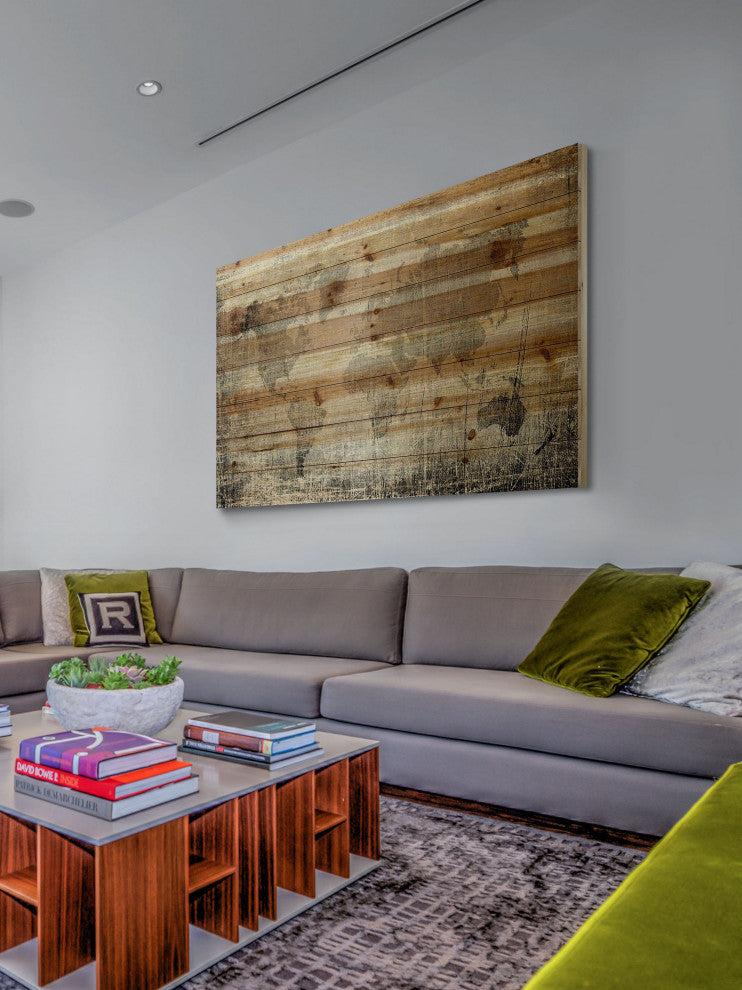 "Latitude" Print on Natural Pine Wood, 36"x24"