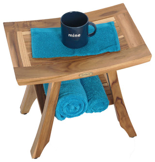 Ecodecors Satori Eastern Style Earthyteak Shower Bench, 18", With Shelf