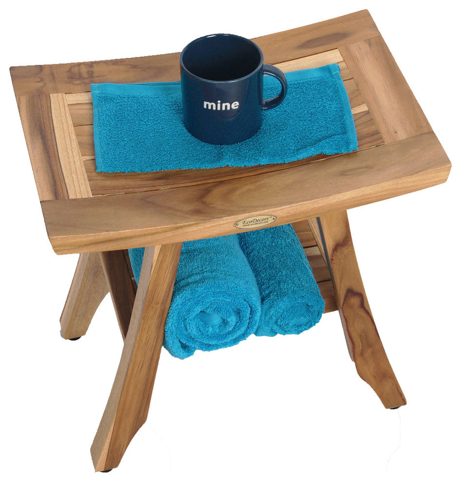Ecodecors Satori Eastern Style Earthyteak Shower Bench, 18", With Shelf