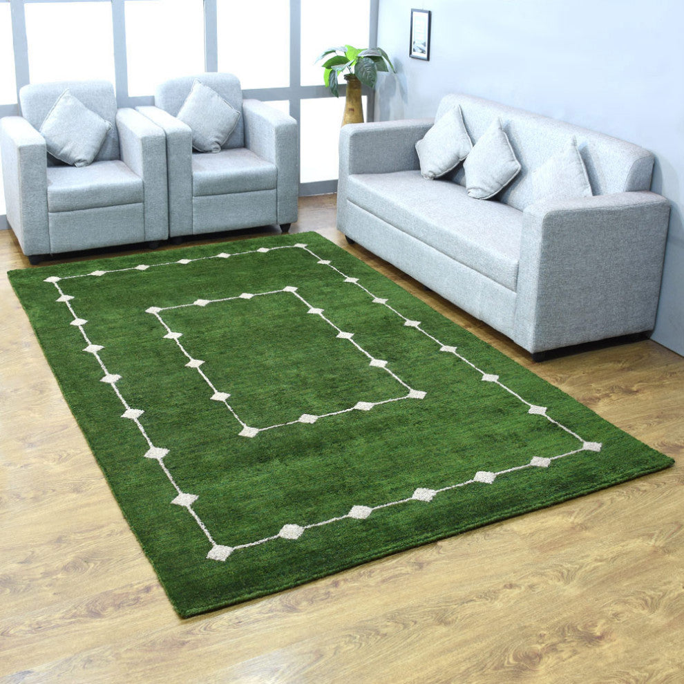 HAND KNOTTED LOOM SILK ECO-FRIENDLY AREA RUG -6'x9',Rectangle,Green,Contemporary
