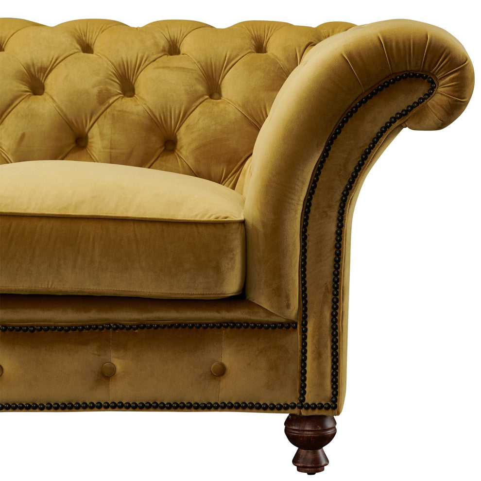 Peyton Sloped Arm Chesterfield Love Seat Yellow Velvet