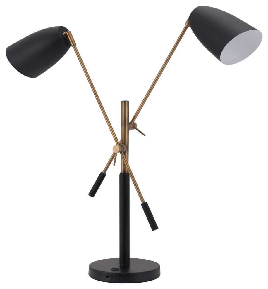 Table Lamp, Steel Metal, Black, Brass, Kitchen Lounge Bistro Lobby Hospitality