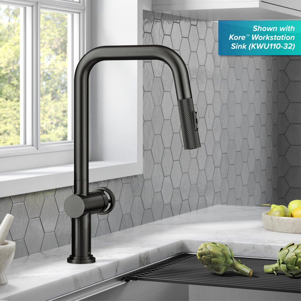 Urbix Bridge Kitchen Faucet, Black Stainless, Kpf-3126sb