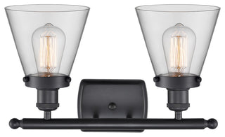 Small Cone 2-Light Bath Vanity-Light, Matte Black, Clear