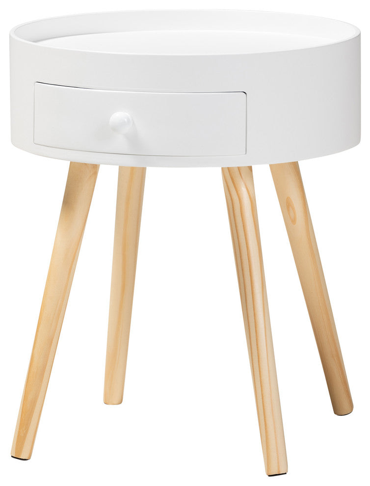 Leah Mid-Century Modern 1-Drawer Wood Nightstand, White