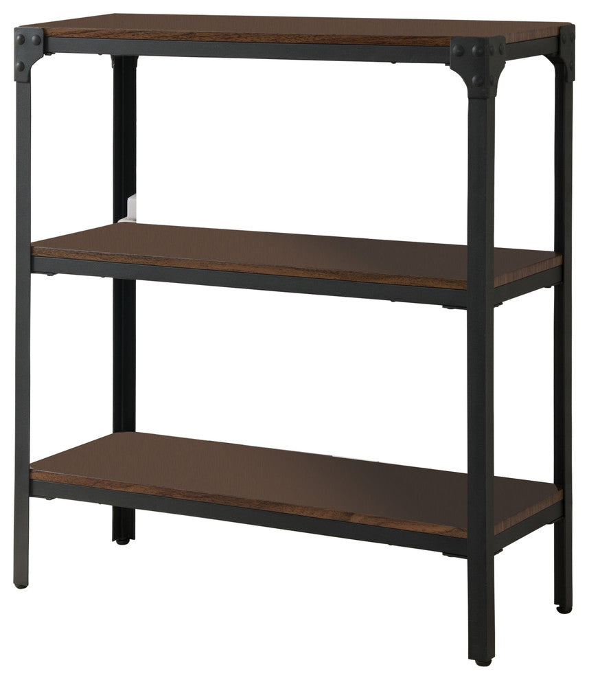 Max Metal and Wood Bookcase, Antique Walnut, 2 Tiers