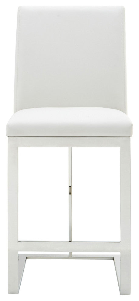 Modrest Frankie - Modern White Vegan Leather + Stainless Steel Counter Chair