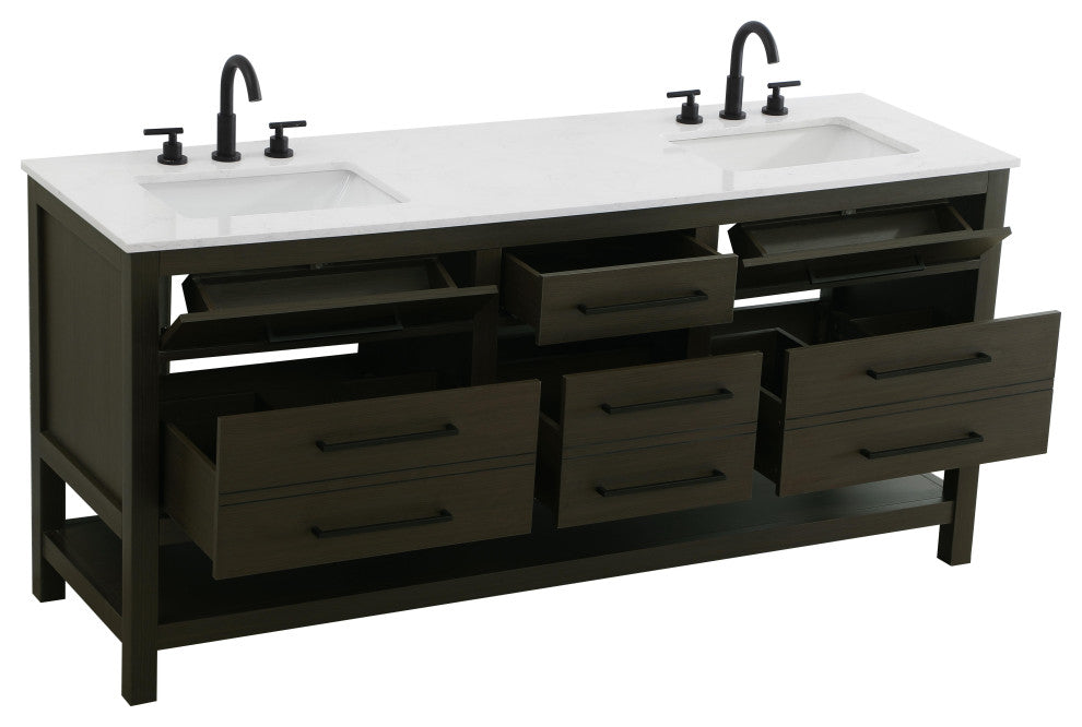 Home Living 72" Double Bathroom Vanity, Mocha Brown