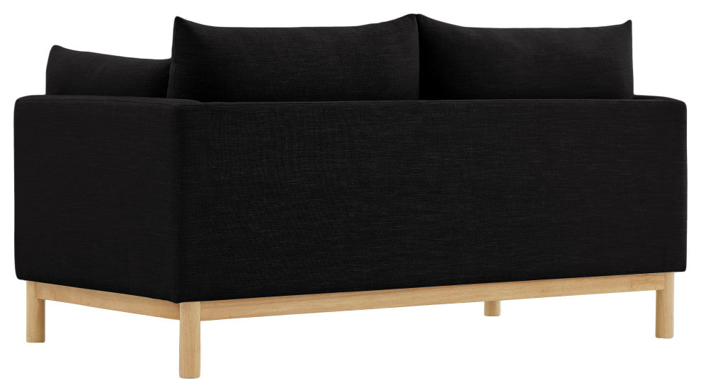Langham Linen Textured Fabric Upholstered Loveseat, Black