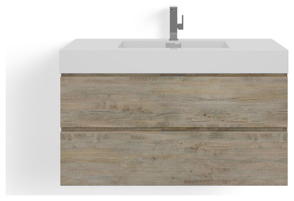 Boutique Bath Vanity, Natural Wood, 40", Single Sink, Wall Mount