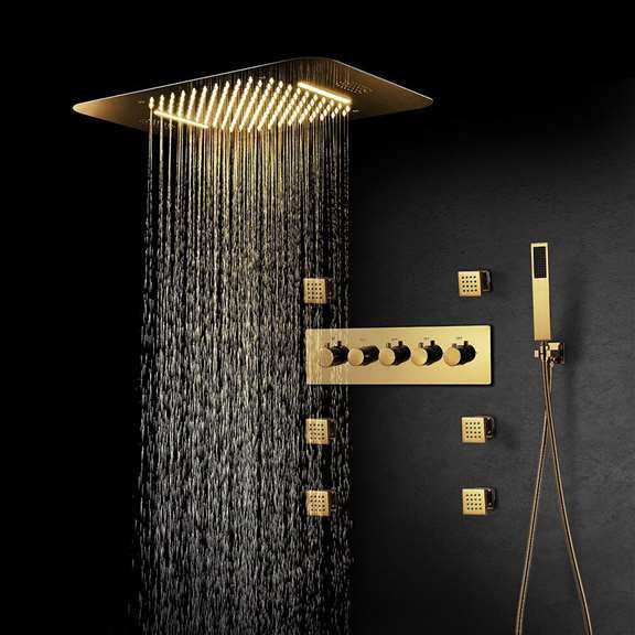 Fontana Dijon Thermostatic Ceiling Mount Rainfall LED Musical Bathroom Shower