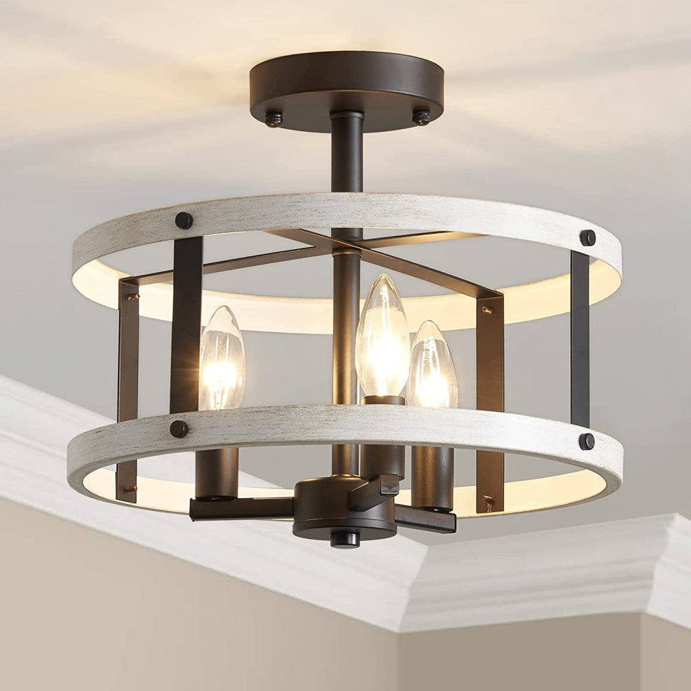 3 Light Semi Flush Mount Ceiling Light Fixture Farmhouse Drum Ceiling Lamp