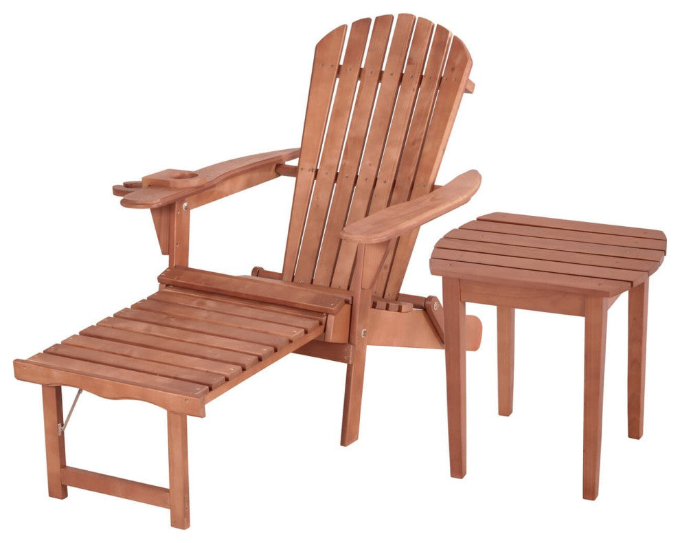Oceanic Adirondack Chaise Foldable Chair, Walnut, Chair and Table Set