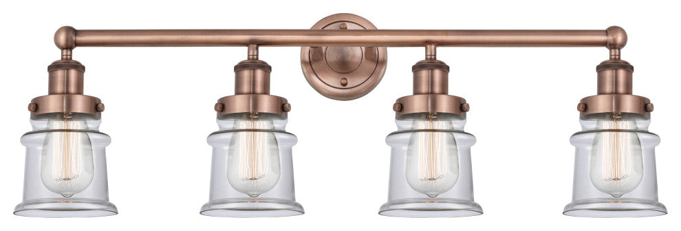 Canton 4-Light 32" Bath Vanity Light, Antique Copper Finish, Clear Shade