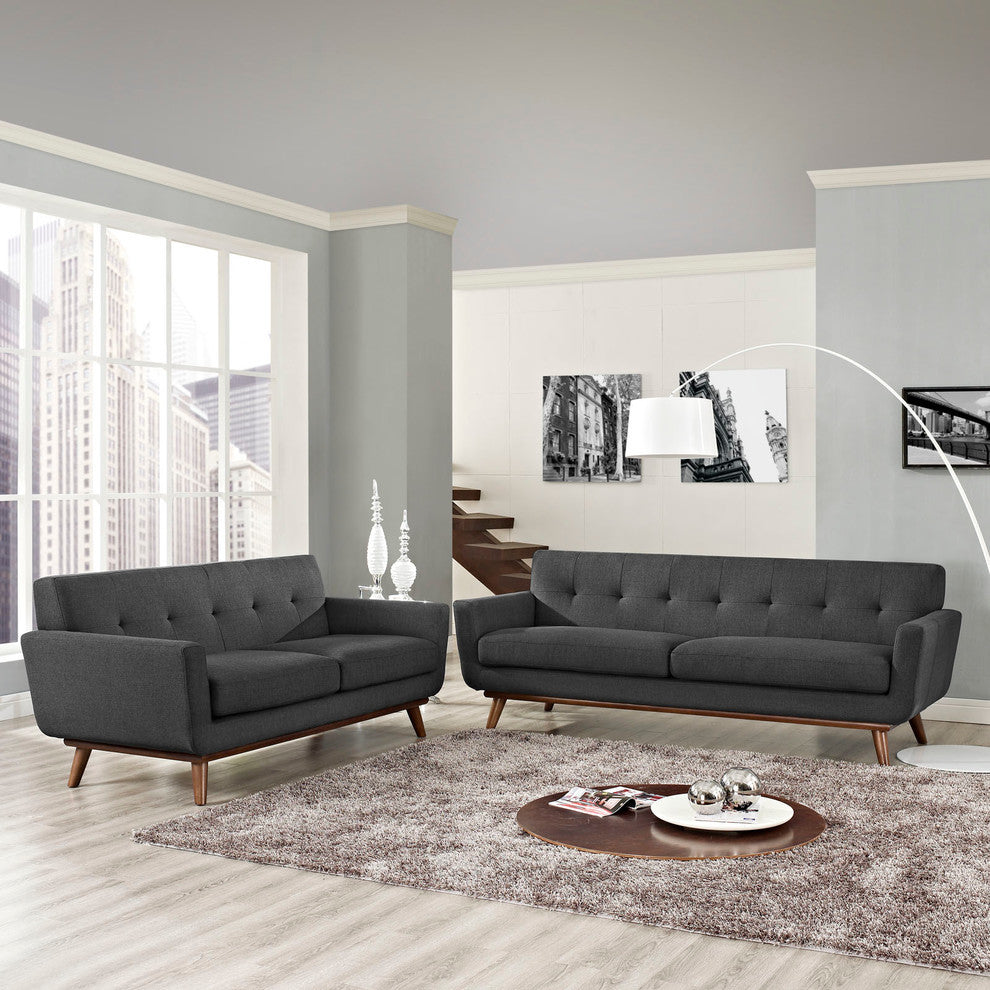 Modern Contemporary Living Room Loveseat and Sofa 2-Piece Set Gray