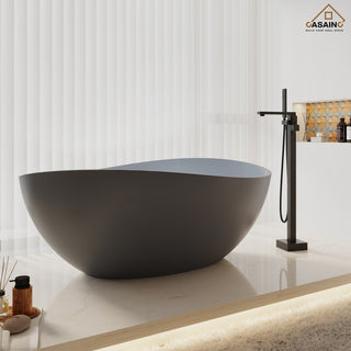 63in Solid Surface Freestanding Bathtub in Matte White, Matte Grey