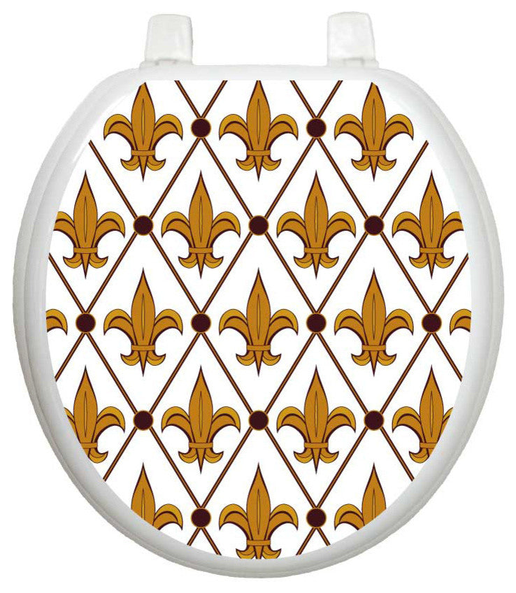 Fleur-de-lis Toilet Tattoos Seat Cover, Vinyl Lid Decal, French Bathroom Decor, Round