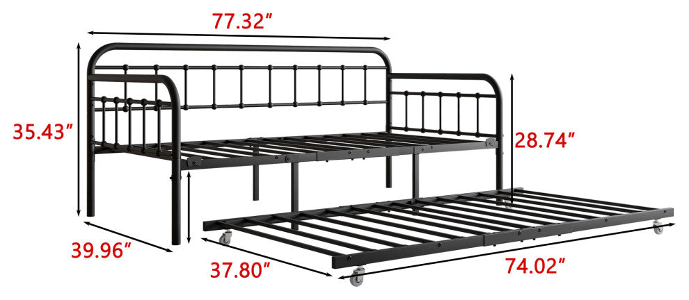 Gewnee Twin Size Metal Daybed Frame with Trundle