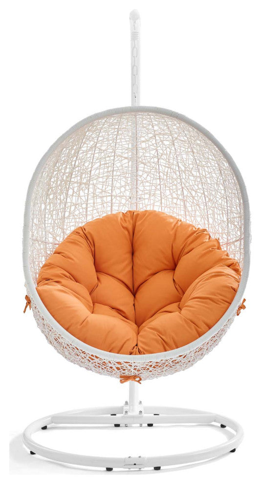 Modway Hide Outdoor Patio Swing Chair With Stand, White Orange