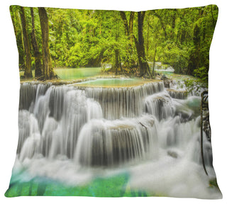 Erawan Waterfall View Photography Throw Pillow, 16"x16"
