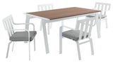 White Gray Baxley Outdoor Patio Aluminum Dining Set with 4 Stackable Armchairs