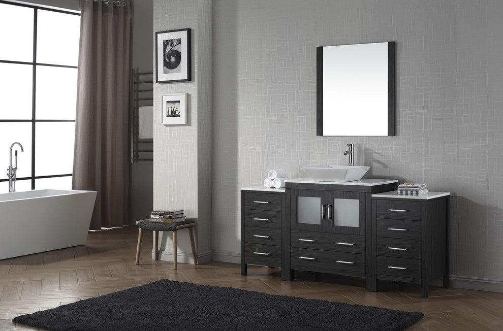 Virtu Dior 68" Single Bathroom Vanity, Zebra Gray With Faucet and Mirror