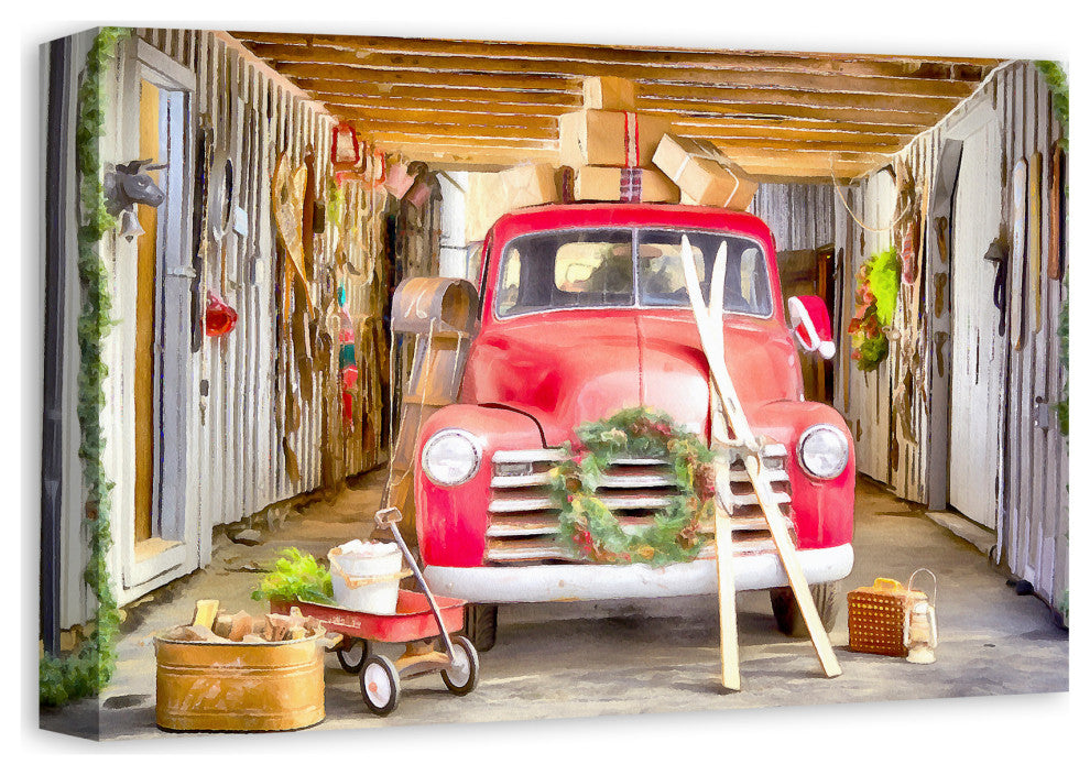 Vintage Christmas Truck 12x18 Canvas Wall Art