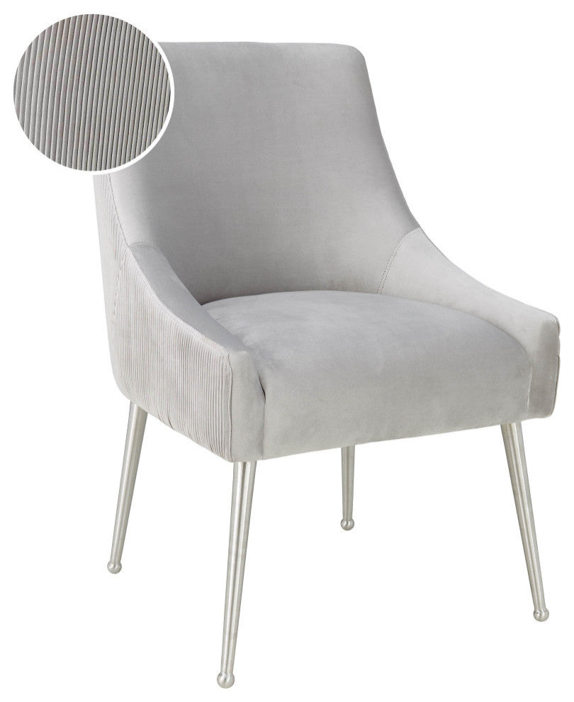 Beatrix Pleated Velvet Side Chair, Light Gray/Silver