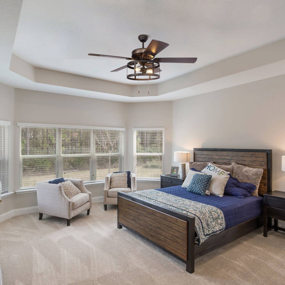 52 in Modern Ceiling Fan with Remote Control in Black