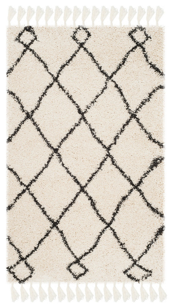Safavieh Moroccan Fringe Shag Mfg241B Organic/Abstract Rug, Cream/Charcoal, 2'3"