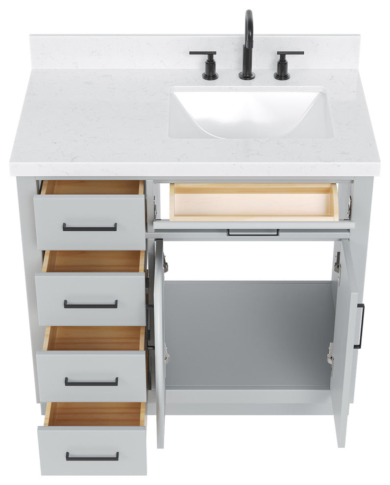 Ariel Hepburn 36" Right Offset Single Rectangle Sink Vanity, Carrara Quartz