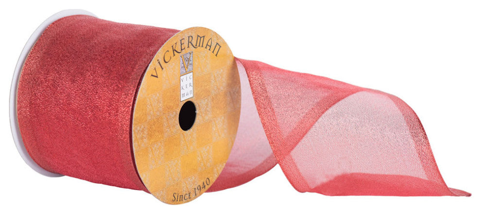 Shiny Wired Edge Christmas Ribbon, Red, 4" x 10yd