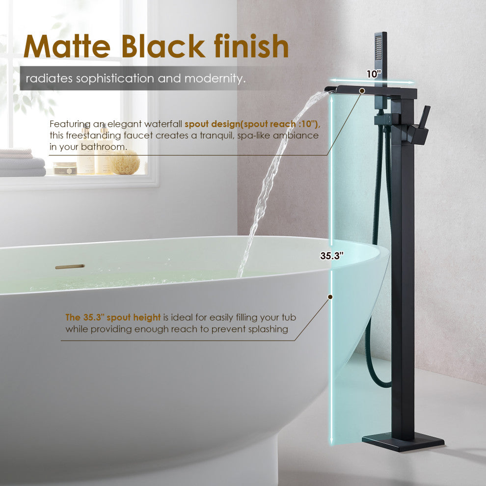 Camino Single Lever Handle Freestanding Floor Mounted Tub Filler, Matte Black